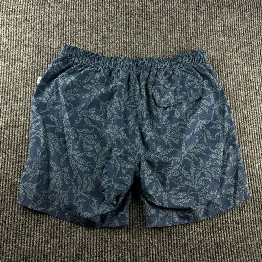 Onia The Calder Mens Swim Trunks Navy Blue Paisley Botanical Board Shorts Large